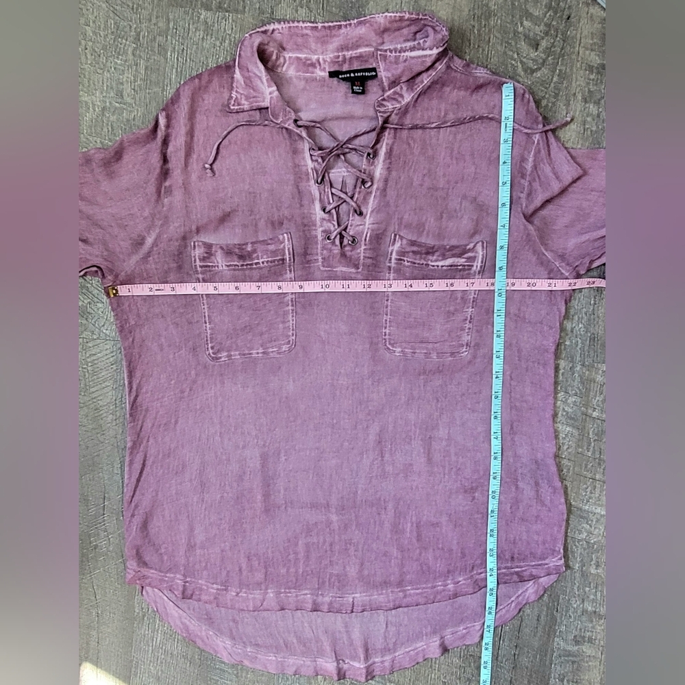 Rock & Republic Lace-Up V Neck High Low Tunic Womens XL Distressed Wine Long-sle - Picture 8 of 10